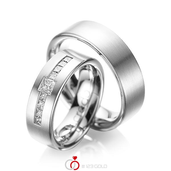 Set klassieke trouwringen in witgoud 14 kt. met in totaal 0,52 ct. Princess-Diamant tw/si van acredo - A-1050-1 Set klassieke trouwringen in witgoud 14 kt. met in totaal 0,52 ct. Princess-Diamant tw/si van acredo - A-1050-1