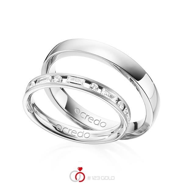 Set Klassieke trouwringen in witgoud 14 kt. met in totaal 0,765 ct. Briljant & Baguette-Diamant tw/si tw,vs van acredo - A-1377-1 Set Klassieke trouwringen in witgoud 14 kt. met in totaal 0,765 ct. Briljant & Baguette-Diamant tw/si tw,vs van acredo - A-1377-1