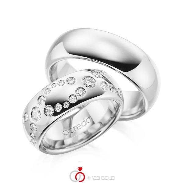 Set klassieke trouwringen in witgoud 14 kt. met in totaal 1,45 ct. Briljant tw/si van acredo - A-1257-5 Set klassieke trouwringen in witgoud 14 kt. met in totaal 1,45 ct. Briljant tw/si van acredo - A-1257-5