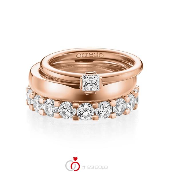 Triset in roodgoud 18 kt. met in totaal 3,29 ct. Princess-Diamant & Briljant tw/si tw,vs van acredo - A-1236-15 Triset in roodgoud 18 kt. met in totaal 3,29 ct. Princess-Diamant & Briljant tw/si tw,vs van acredo - A-1236-15