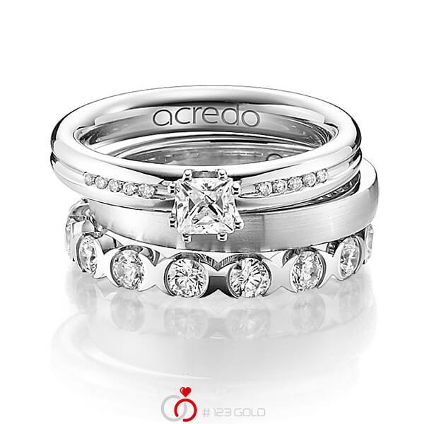Triset in witgoud 14 kt. met 0,5 ct. + in totaal 1,1 ct. Princess-Diamant & Briljant tw,vs tw/si van acredo - A-1232-1 Triset in witgoud 14 kt. met 0,5 ct. + in totaal 1,1 ct. Princess-Diamant & Briljant tw,vs tw/si van acredo - A-1232-1