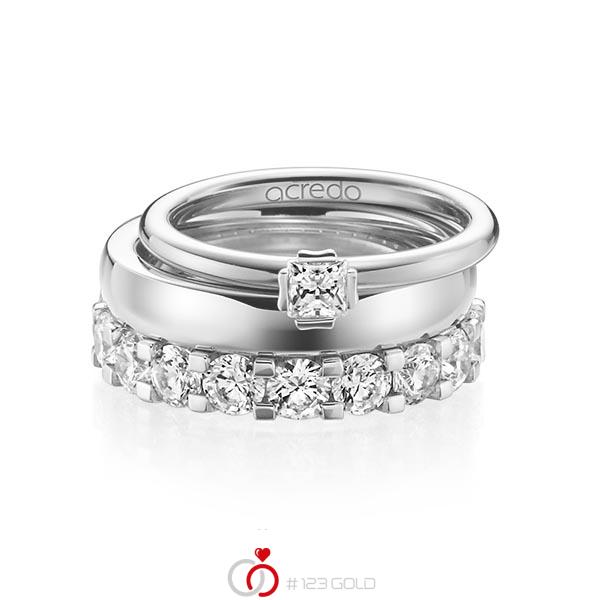Triset in witgoud 18 kt. met in totaal 3,29 ct. Princess-Diamant & Briljant tw/si tw,vs van acredo - A-1236-13 Triset in witgoud 18 kt. met in totaal 3,29 ct. Princess-Diamant & Briljant tw/si tw,vs van acredo - A-1236-13