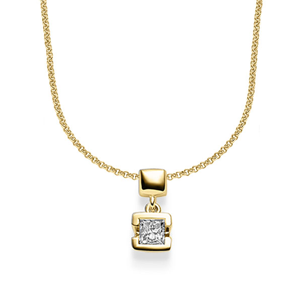 Geraden Anhänger in Gelbgold 585 mit zus. 0,25 ct. Prinzess-Diamant tw, vs von acredo - A-1610-5 Geraden Anhänger in Gelbgold 585 mit zus. 0,25 ct. Prinzess-Diamant tw, vs von acredo - A-1610-5