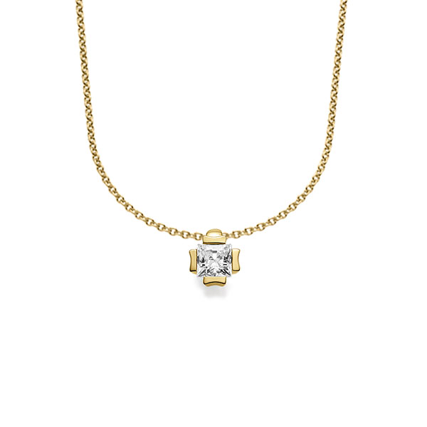 Hanger in geelgoud 14 kt. met in totaal 0,25 ct. Princess-Diamant tw,vs van acredo - A-1607-5 Hanger in geelgoud 14 kt. met in totaal 0,25 ct. Princess-Diamant tw,vs van acredo - A-1607-5