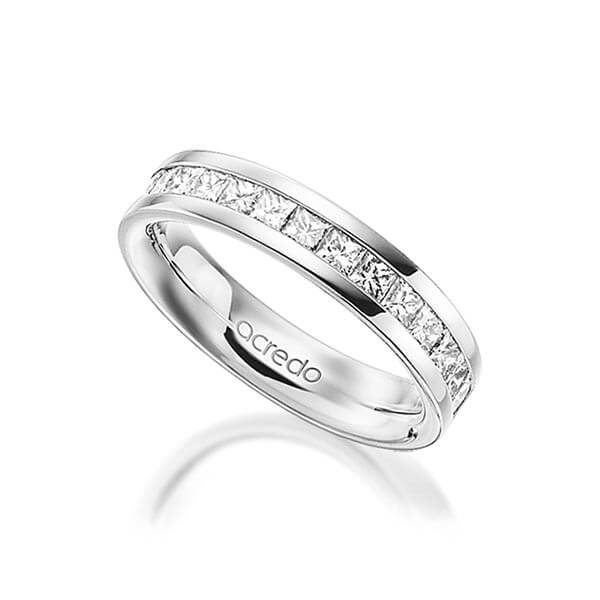 klassieke Memoire-trouwring in buiten witgoud 14 kt. , binnen witgoud 14 kt. half gezet met in totaal 0,98 ct. Princess-Diamant tw/si van acredo - A-1556-4 klassieke Memoire-trouwring in buiten witgoud 14 kt. , binnen witgoud 14 kt. half gezet met in totaal 0,98 ct. Princess-Diamant tw/si van acredo - A-1556-4