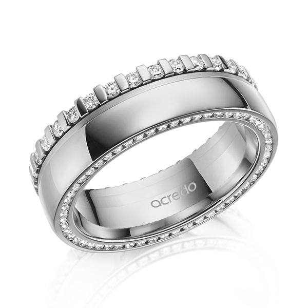 Klassieke Memoire-trouwring in grijsgoud 14 kt. volledig gezet met in totaal 0,75 ct. Briljant tw/si van acredo - A-2101-16 Klassieke Memoire-trouwring in grijsgoud 14 kt. volledig gezet met in totaal 0,75 ct. Briljant tw/si van acredo - A-2101-16