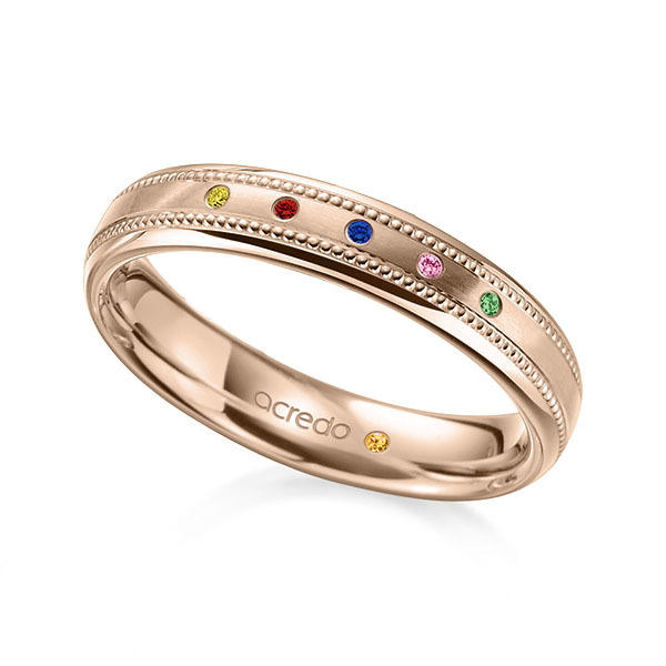 Klassieke trouwring in roodgoud 18 kt. met in totaal 0,03 ct. Briljant Apple Green Red Cherry Saffier Oranje Saffier Roze Saffier Geel Saffier Blauw van acredo - A-2112-4 Klassieke trouwring in roodgoud 18 kt. met in totaal 0,03 ct. Briljant Apple Green Red Cherry Saffier Oranje Saffier Roze Saffier Geel Saffier Blauw van acredo - A-2112-4