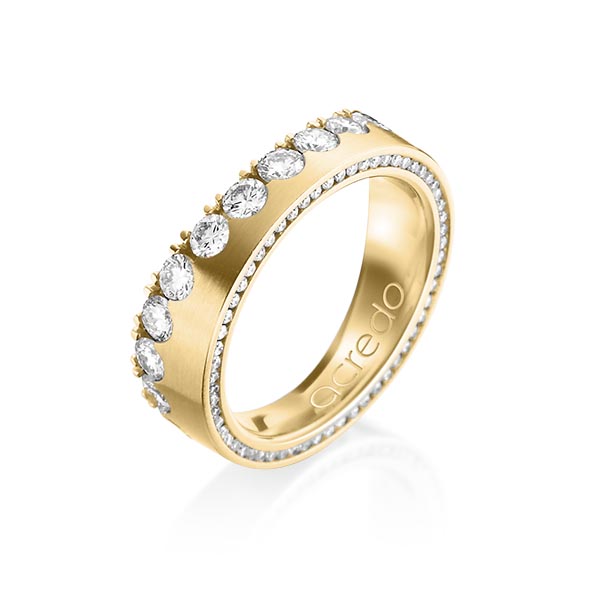 klassischer Memoire-Trauring/Ehering in Gelbgold 750 halbausgefasst mit zus. 1,385 ct. Brillant tw, si von acredo - A-1198-13