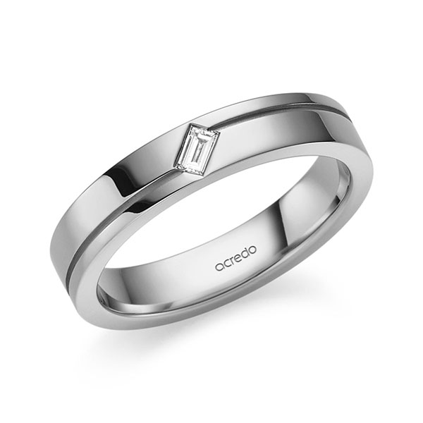 klassischer Trauring/Ehering in Graugold 585 mit zus. 0,08 ct. Baguette-Diamant tw, vs von acredo - S-1365-2