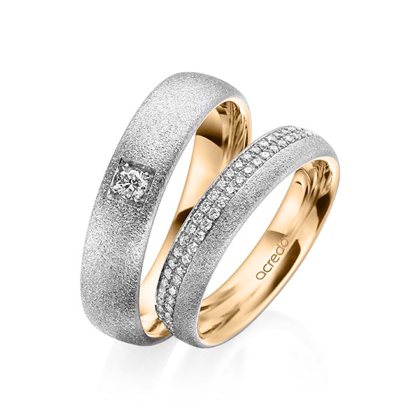 Paar bicolor Memoire-Trauringe/Eheringe in außen Graugold 585 , innen Roségold 585 halbausgefasst mit zus. 0,36 ct. Brillant tw, si von acredo - A-2026-1 Paar bicolor Memoire-Trauringe/Eheringe in außen Graugold 585 , innen Roségold 585 halbausgefasst mit zus. 0,36 ct. Brillant tw, si von acredo - A-2026-1