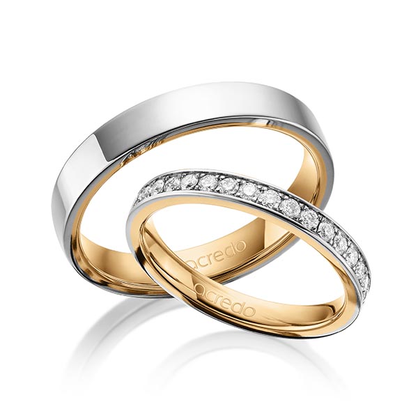 Paar bicolor Memoire-Trauringe/Eheringe in außen Platin 950 , innen Roségold 750 halbausgefasst mit zus. 0,36 ct. Brillant tw, si von acredo - A-1679-10 Paar bicolor Memoire-Trauringe/Eheringe in außen Platin 950 , innen Roségold 750 halbausgefasst mit zus. 0,36 ct. Brillant tw, si von acredo - A-1679-10
