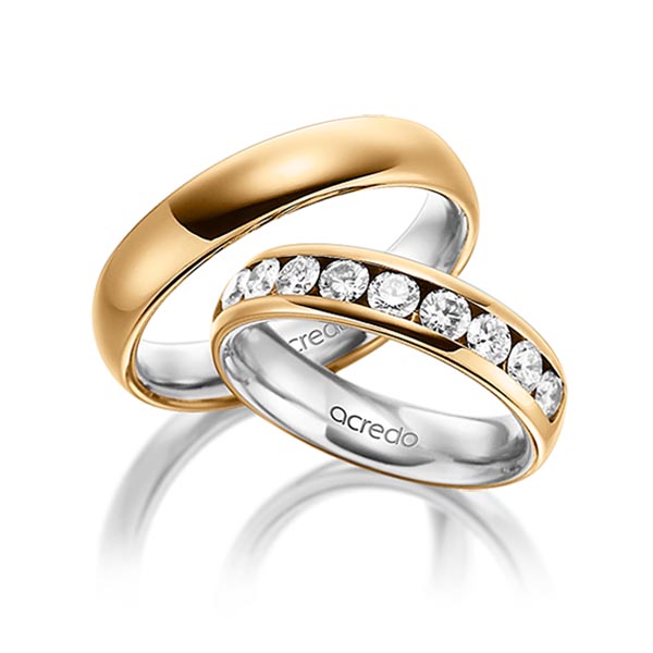 Paar bicolor Memoire-Trauringe/Eheringe in außen Roségold 750 , innen Platin 950 halbausgefasst mit zus. 1,1 ct. Brillant tw, si von acredo - A-1534-9 Paar bicolor Memoire-Trauringe/Eheringe in außen Roségold 750 , innen Platin 950 halbausgefasst mit zus. 1,1 ct. Brillant tw, si von acredo - A-1534-9