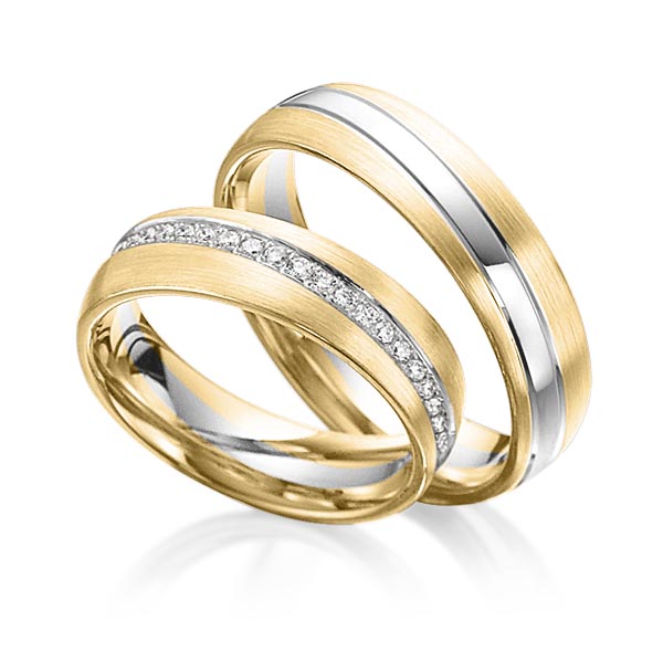 Paar bicolor Memoire-Trauringe/Eheringe in Gelbgold 585 Graugold 585 vollausgefasst mit zus. 0,46 ct. Brillant tw, si von Steinberg - Q-1105-1 Paar bicolor Memoire-Trauringe/Eheringe in Gelbgold 585 Graugold 585 vollausgefasst mit zus. 0,46 ct. Brillant tw, si von Steinberg - Q-1105-1