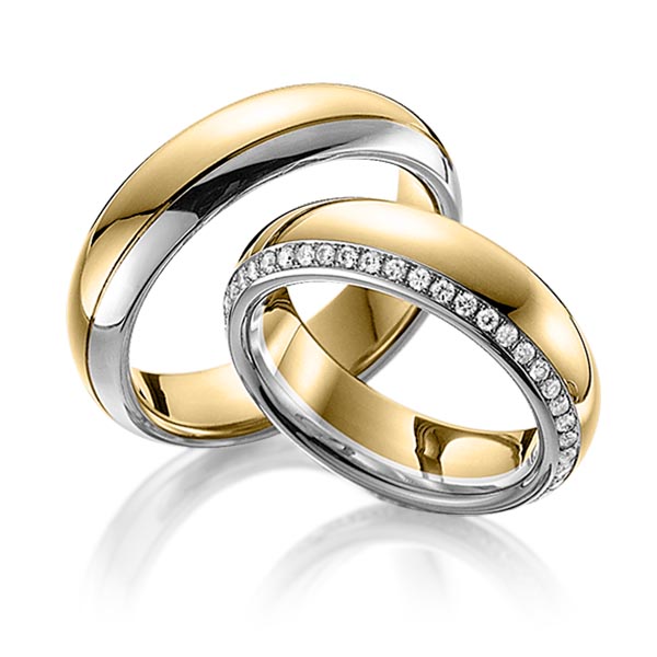 Paar bicolor Memoire-Trauringe/Eheringe in Gelbgold 585 Graugold 585 vollausgefasst mit zus. 0,47 ct. Brillant tw, si von 123GOLD - Y-1274-2 Paar bicolor Memoire-Trauringe/Eheringe in Gelbgold 585 Graugold 585 vollausgefasst mit zus. 0,47 ct. Brillant tw, si von 123GOLD - Y-1274-2