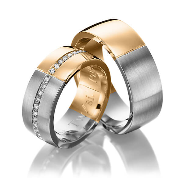 Paar bicolor Memoire-Trauringe/Eheringe in Graugold 585 Roségold 585 halbausgefasst mit zus. 0,22 ct. Brillant tw, si von 123GOLD - P-1119-6 Paar bicolor Memoire-Trauringe/Eheringe in Graugold 585 Roségold 585 halbausgefasst mit zus. 0,22 ct. Brillant tw, si von 123GOLD - P-1119-6