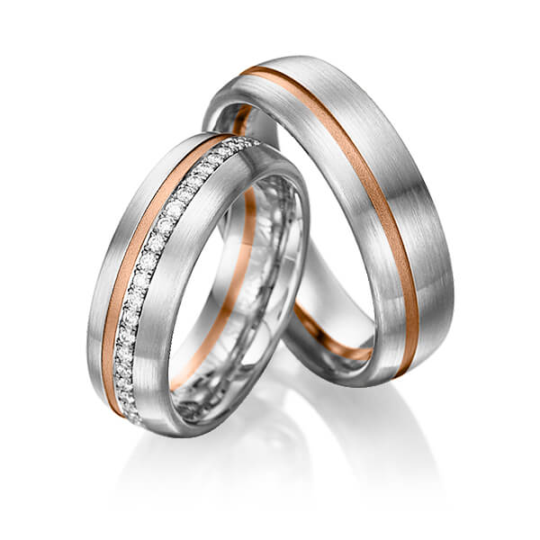 Paar bicolor Memoire-Trauringe/Eheringe in Graugold 585 Rotgold 585 halbausgefasst mit zus. 0,176 ct. Brillant tw, si von 123GOLD - Y-1018-2 Paar bicolor Memoire-Trauringe/Eheringe in Graugold 585 Rotgold 585 halbausgefasst mit zus. 0,176 ct. Brillant tw, si von 123GOLD - Y-1018-2