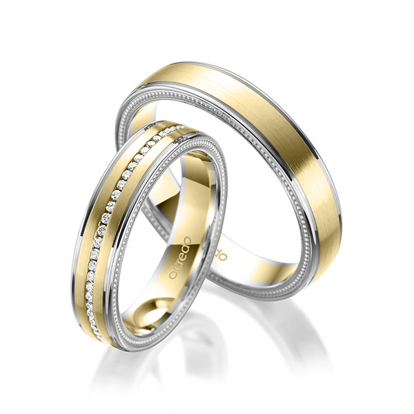 Paar bicolor Memoire-Trauringe/Eheringe in Weißgold 585 Gelbgold 585 vollausgefasst mit zus. 0,295 ct. Brillant tw, si von acredo - A-1763-2