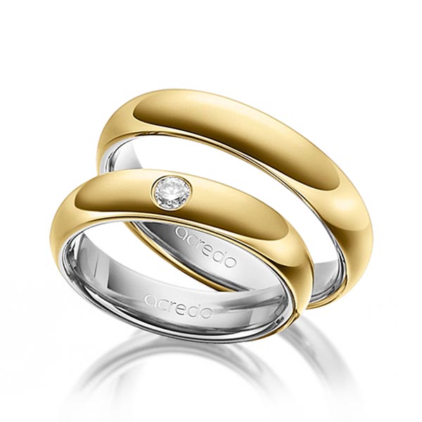 Paar bicolor Trauringe/Eheringe in außen Gelbgold 585 , innen Graugold 585 mit zus. 0,1 ct. Brillant tw, si von acredo - A-1469-1 Paar bicolor Trauringe/Eheringe in außen Gelbgold 585 , innen Graugold 585 mit zus. 0,1 ct. Brillant tw, si von acredo - A-1469-1