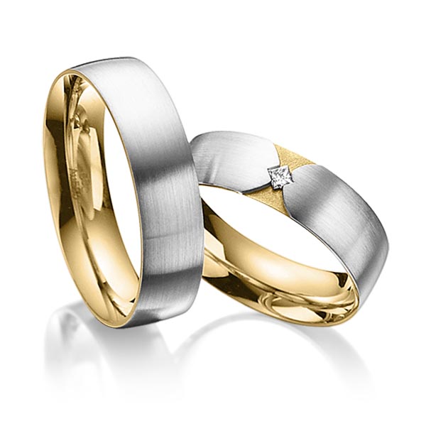 Paar bicolor Trauringe/Eheringe in außen Graugold 585 , innen Gelbgold 585 mit zus. 0,04 ct. Prinzess-Diamant tw, si von acredo - A-3020-1 Paar bicolor Trauringe/Eheringe in außen Graugold 585 , innen Gelbgold 585 mit zus. 0,04 ct. Prinzess-Diamant tw, si von acredo - A-3020-1