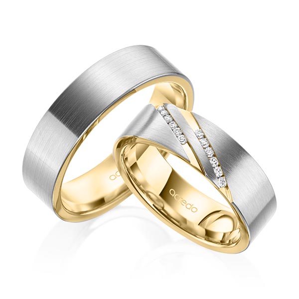 Paar bicolor Trauringe/Eheringe in außen Graugold 585 , innen Gelbgold 585 mit zus. 0,12 ct. Brillant tw, si von acredo - A-2008-2 Paar bicolor Trauringe/Eheringe in außen Graugold 585 , innen Gelbgold 585 mit zus. 0,12 ct. Brillant tw, si von acredo - A-2008-2
