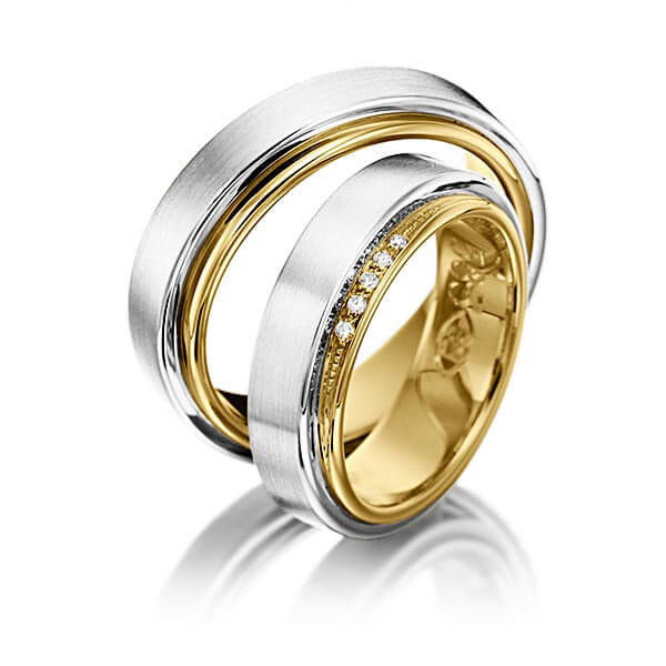 Paar bicolor Trauringe/Eheringe in außen Weißgold 585 , innen Gelbgold 585 mit zus. 0,04 ct. Brillant tw, si von 123gold - P-1064-1 Paar bicolor Trauringe/Eheringe in außen Weißgold 585 , innen Gelbgold 585 mit zus. 0,04 ct. Brillant tw, si von 123gold - P-1064-1