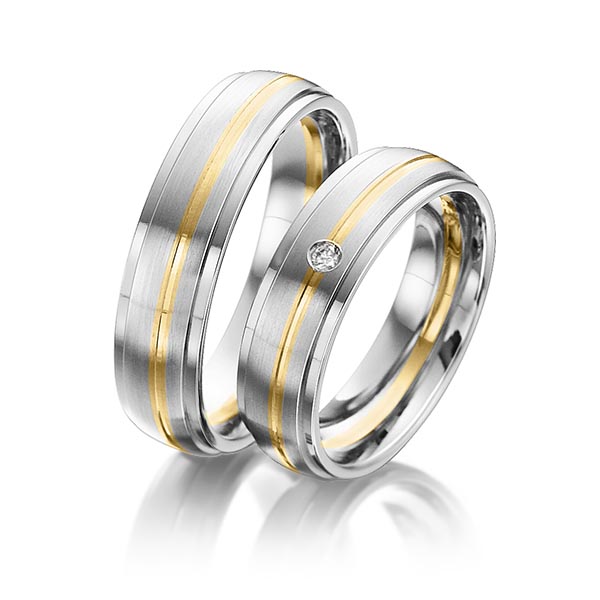 Paar bicolor Trauringe/Eheringe in Edelstahl Gelbgold 585 mit zus. 0,025 ct. Brillant tw, si von 123GOLD - Y-1283-3 Paar bicolor Trauringe/Eheringe in Edelstahl Gelbgold 585 mit zus. 0,025 ct. Brillant tw, si von 123GOLD - Y-1283-3