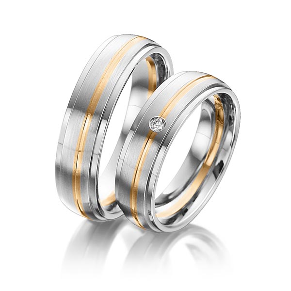 Paar bicolor Trauringe/Eheringe in Edelstahl Roségold 585 mit zus. 0,025 ct. Brillant tw, si von 123GOLD - Y-1283-1 Paar bicolor Trauringe/Eheringe in Edelstahl Roségold 585 mit zus. 0,025 ct. Brillant tw, si von 123GOLD - Y-1283-1