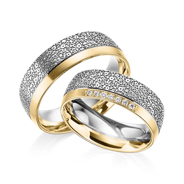 Paar bicolor Trauringe/Eheringe in Gelbgold 585 Graugold 585 Laser Struktur mit zus. 0,07 ct. Brillant tw, si von 123gold - Y-1383-10 Paar bicolor Trauringe/Eheringe in Gelbgold 585 Graugold 585 Laser Struktur mit zus. 0,07 ct. Brillant tw, si von 123gold - Y-1383-10