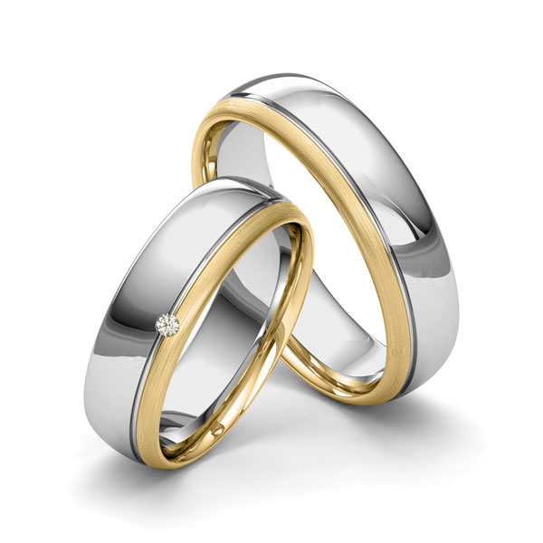 Paar bicolor Trauringe/Eheringe in Gelbgold 585 Graugold 585 mit zus. 0,015 ct. Brillant tw, si von Merii - M-1168-10 Paar bicolor Trauringe/Eheringe in Gelbgold 585 Graugold 585 mit zus. 0,015 ct. Brillant tw, si von Merii - M-1168-10