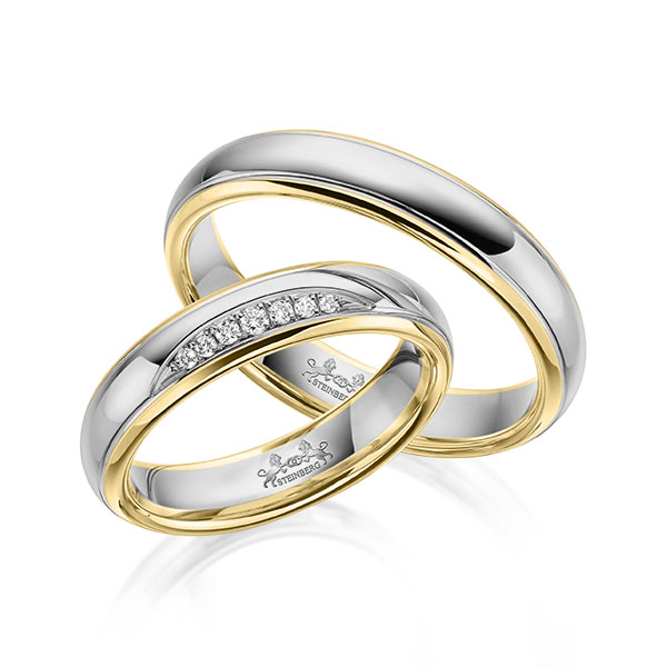 Paar bicolor Trauringe/Eheringe in Gelbgold 585 Graugold 585 mit zus. 0,059 ct. Brillant tw, si von Steinberg - Q-1606-9 Paar bicolor Trauringe/Eheringe in Gelbgold 585 Graugold 585 mit zus. 0,059 ct. Brillant tw, si von Steinberg - Q-1606-9