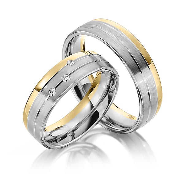 Paar bicolor Trauringe/Eheringe in Gelbgold 585 Graugold 585 mit zus. 0,06 ct. Brillant tw, si von Steinberg - Q-1340-5 Paar bicolor Trauringe/Eheringe in Gelbgold 585 Graugold 585 mit zus. 0,06 ct. Brillant tw, si von Steinberg - Q-1340-5