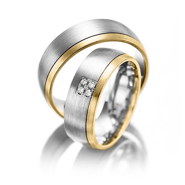 Paar bicolor Trauringe/Eheringe in Gelbgold 585 Weißgold 585 mit zus. 0,04 ct. Brillant tw, si von Steinberg - Q-1242-12 Paar bicolor Trauringe/Eheringe in Gelbgold 585 Weißgold 585 mit zus. 0,04 ct. Brillant tw, si von Steinberg - Q-1242-12