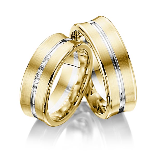 Paar bicolor Trauringe/Eheringe in Gelbgold 585 Weissgold 585 mit zus. 0,05 ct. Brillant tw, si von 123GOLD - Y-1006-13 Paar bicolor Trauringe/Eheringe in Gelbgold 585 Weissgold 585 mit zus. 0,05 ct. Brillant tw, si von 123GOLD - Y-1006-13