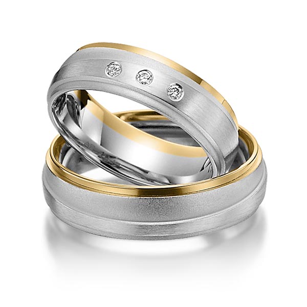 Paar bicolor Trauringe/Eheringe in Gelbgold 585 Weißgold 585 mit zus. 0,06 ct. Brillant tw, si von Steinberg - T-1131-1 Paar bicolor Trauringe/Eheringe in Gelbgold 585 Weißgold 585 mit zus. 0,06 ct. Brillant tw, si von Steinberg - T-1131-1