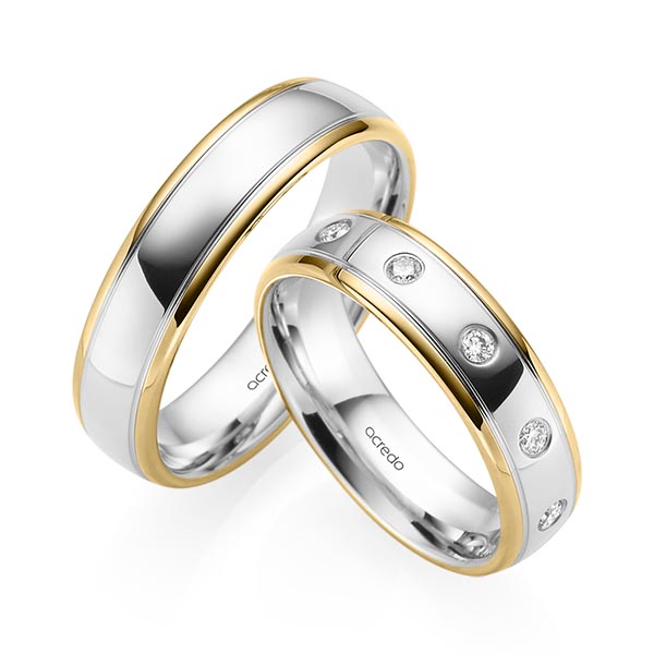 Paar bicolor Trauringe/Eheringe in Gelbgold 585 Weissgold 585 mit zus. 0,15 ct. Brillant tw, si von acredo - S-1232-2 Paar bicolor Trauringe/Eheringe in Gelbgold 585 Weissgold 585 mit zus. 0,15 ct. Brillant tw, si von acredo - S-1232-2