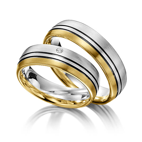 Paar bicolor Trauringe/Eheringe in Graugold 585 Gelbgold 585 mit zus. 0,015 ct. Brillant tw, si von Merii - M-1074-10 Paar bicolor Trauringe/Eheringe in Graugold 585 Gelbgold 585 mit zus. 0,015 ct. Brillant tw, si von Merii - M-1074-10