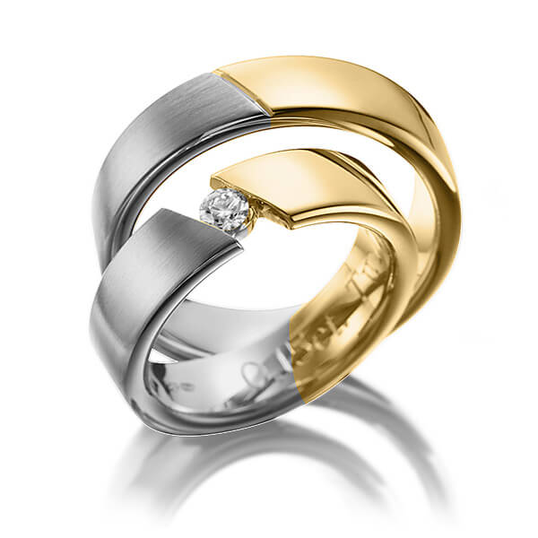 Paar bicolor Trauringe/Eheringe in Graugold 585 Gelbgold 585 mit zus. 0,15 ct. Brillant tw, si von 123gold - P-1118-1 Paar bicolor Trauringe/Eheringe in Graugold 585 Gelbgold 585 mit zus. 0,15 ct. Brillant tw, si von 123gold - P-1118-1