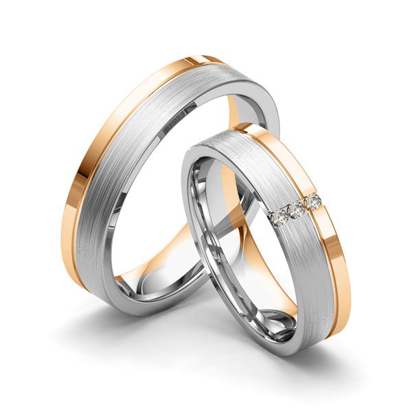 Paar bicolor Trauringe/Eheringe in Graugold 585 Roségold 585 mit zus. 0,03 ct. Brillant tw, si von Merii - M-1166-10 Paar bicolor Trauringe/Eheringe in Graugold 585 Roségold 585 mit zus. 0,03 ct. Brillant tw, si von Merii - M-1166-10