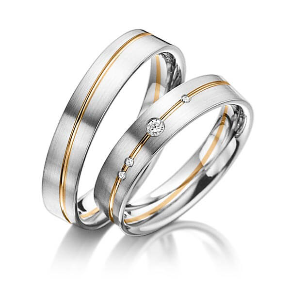 Paar bicolor Trauringe/Eheringe in Graugold 585 Roségold 585 mit zus. 0,045 ct. Brillant tw, si von acredo - A-3017-10 Paar bicolor Trauringe/Eheringe in Graugold 585 Roségold 585 mit zus. 0,045 ct. Brillant tw, si von acredo - A-3017-10