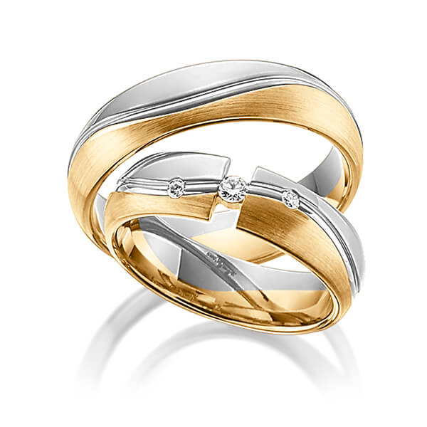 Paar bicolor Trauringe/Eheringe in Graugold 585 Roségold 585 mit zus. 0,09 ct. Brillant tw, si von Steinberg - Q-1187-2 Paar bicolor Trauringe/Eheringe in Graugold 585 Roségold 585 mit zus. 0,09 ct. Brillant tw, si von Steinberg - Q-1187-2
