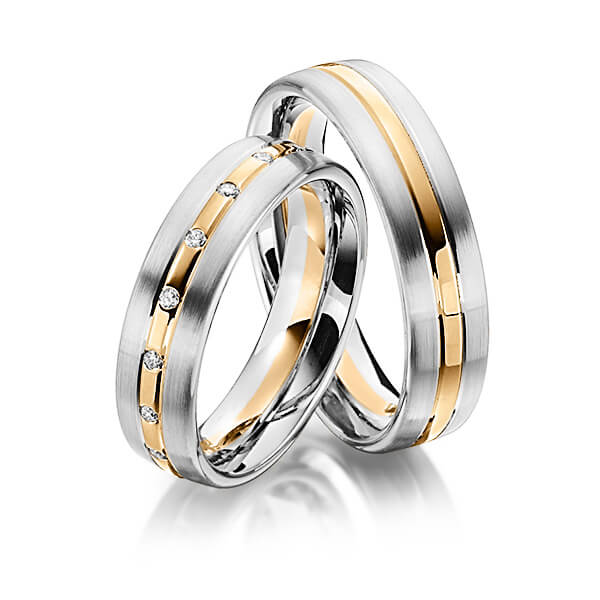 Paar bicolor Trauringe/Eheringe in Graugold 585 Roségold 585 mit zus. 0,17 ct. Brillant tw, si von Steinberg - Q-1345-6 Paar bicolor Trauringe/Eheringe in Graugold 585 Roségold 585 mit zus. 0,17 ct. Brillant tw, si von Steinberg - Q-1345-6