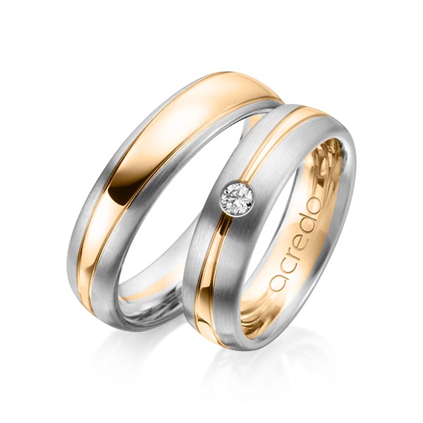 Paar bicolor Trauringe/Eheringe in Graugold 585 Roségold 585 mit zus. 0,1 ct. Brillant tw, si von acredo - A-1149-10 Paar bicolor Trauringe/Eheringe in Graugold 585 Roségold 585 mit zus. 0,1 ct. Brillant tw, si von acredo - A-1149-10