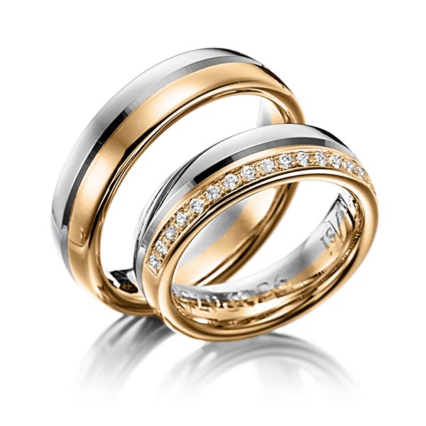 Paar bicolor Trauringe/Eheringe in Graugold 585 Roségold 585 mit zus. 0,225 ct. Brillant tw, si von Steinberg - Q-1213-12 Paar bicolor Trauringe/Eheringe in Graugold 585 Roségold 585 mit zus. 0,225 ct. Brillant tw, si von Steinberg - Q-1213-12