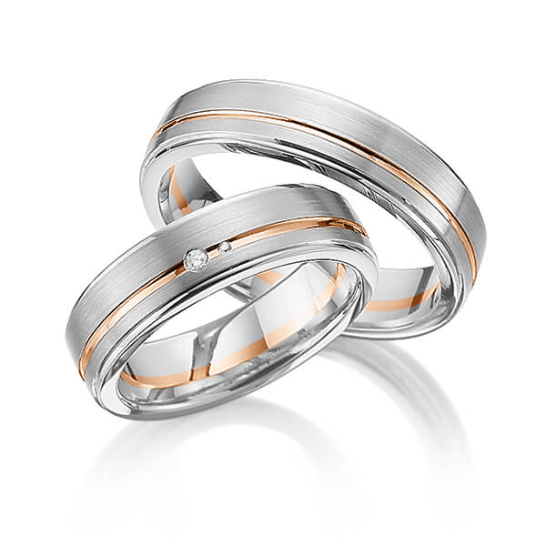 Paar bicolor Trauringe/Eheringe in Graugold 585 Rotgold 585 mit zus. 0,02 ct. Brillant tw, si von 123GOLD - Y-1312-4 Paar bicolor Trauringe/Eheringe in Graugold 585 Rotgold 585 mit zus. 0,02 ct. Brillant tw, si von 123GOLD - Y-1312-4