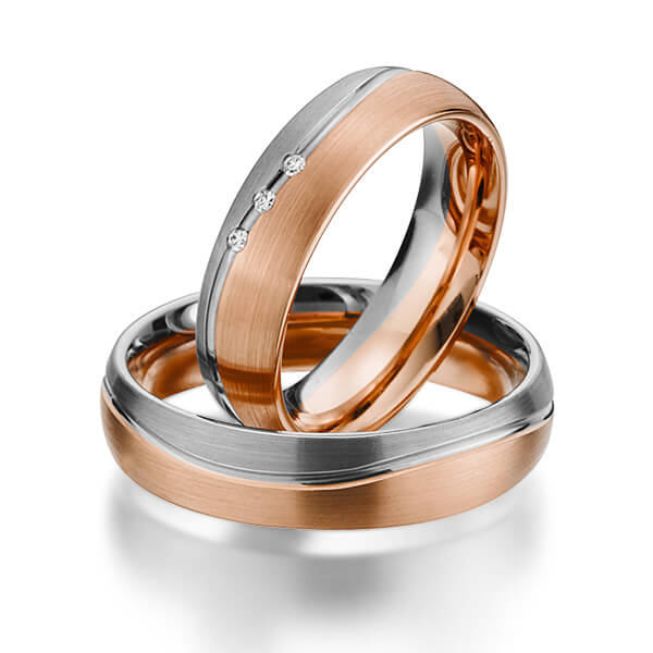 Paar bicolor Trauringe/Eheringe in Graugold 585 Rotgold 585 mit zus. 0,03 ct. Brillant tw, si von 123GOLD - Y-1311-2 Paar bicolor Trauringe/Eheringe in Graugold 585 Rotgold 585 mit zus. 0,03 ct. Brillant tw, si von 123GOLD - Y-1311-2