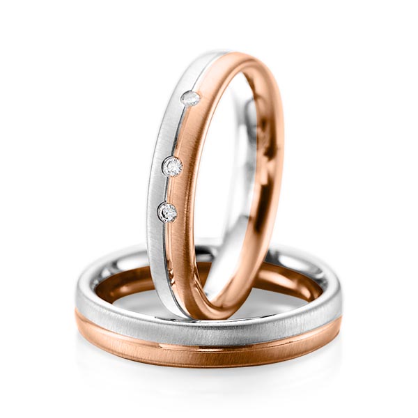 Paar bicolor Trauringe/Eheringe in Graugold 585 Rotgold 585 mit zus. 0,06 ct. Brillant tw, si von acredo - A-1086-6 Paar bicolor Trauringe/Eheringe in Graugold 585 Rotgold 585 mit zus. 0,06 ct. Brillant tw, si von acredo - A-1086-6