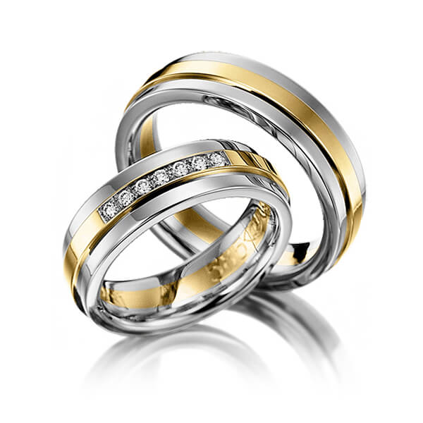 Paar bicolor Trauringe/Eheringe in Graugold dunkel 585 Gelbgold 585 mit zus. 0,14 ct. Brillant tw, si von 123GOLD - Y-1142-8 Paar bicolor Trauringe/Eheringe in Graugold dunkel 585 Gelbgold 585 mit zus. 0,14 ct. Brillant tw, si von 123GOLD - Y-1142-8