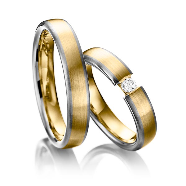Paar bicolor Trauringe/Eheringe in Graugold dunkel 585 Gelbgold 585 mit zus. 0,1 ct. Brillant tw, si von 123gold - Y-1103-8 Paar bicolor Trauringe/Eheringe in Graugold dunkel 585 Gelbgold 585 mit zus. 0,1 ct. Brillant tw, si von 123gold - Y-1103-8
