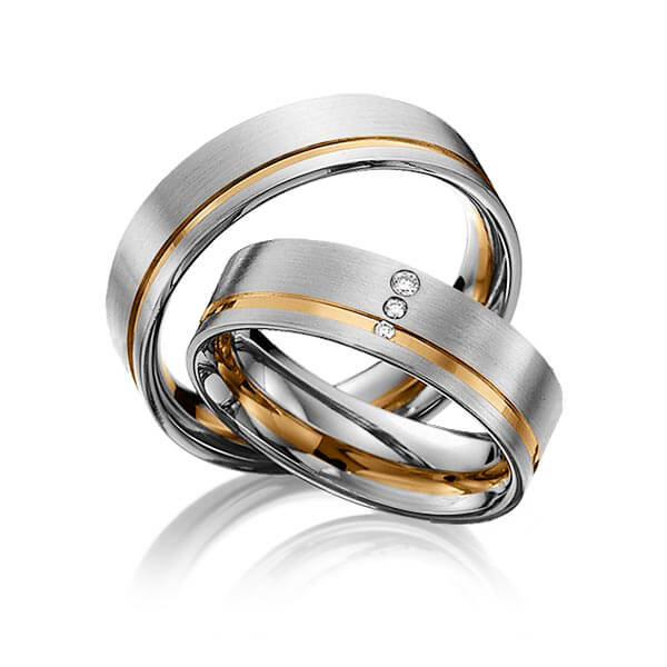 Paar bicolor Trauringe/Eheringe in Graugold dunkel 585 Roségold 585 mit zus. 0,031 ct. Brillant tw, si von 123gold - Y-1304-12 Paar bicolor Trauringe/Eheringe in Graugold dunkel 585 Roségold 585 mit zus. 0,031 ct. Brillant tw, si von 123gold - Y-1304-12