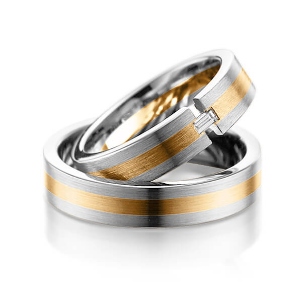 Paar bicolor Trauringe/Eheringe in Graugold dunkel 585 Roségold 585 mit zus. 0,05 ct. Baguette-Diamant tw, vs von 123gold - Y-1075-12 Paar bicolor Trauringe/Eheringe in Graugold dunkel 585 Roségold 585 mit zus. 0,05 ct. Baguette-Diamant tw, vs von 123gold - Y-1075-12